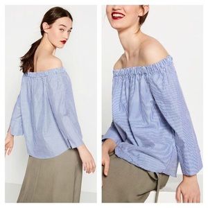 ZARA Off the sleeve striped top